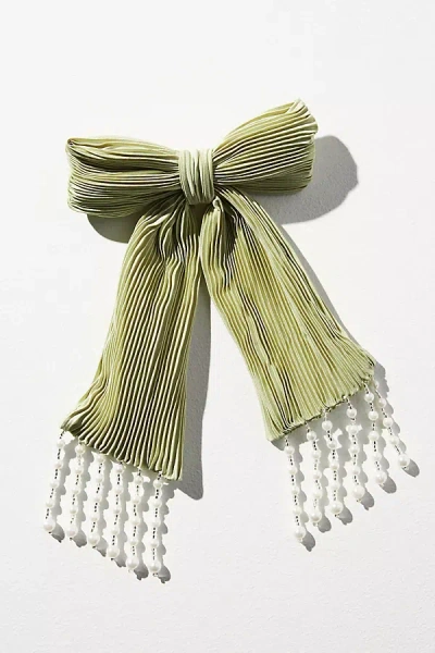 By Anthropologie Pearl Fringe Pleated Hair Bow In Green