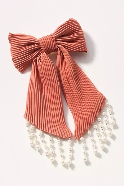 By Anthropologie Pearl Fringe Pleated Hair Bow In Orange