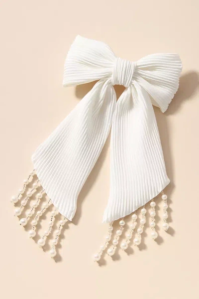By Anthropologie Pearl Fringe Pleated Hair Bow In White