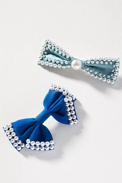 By Anthropologie Pearl Hair Bows, Set Of 2 In Blue
