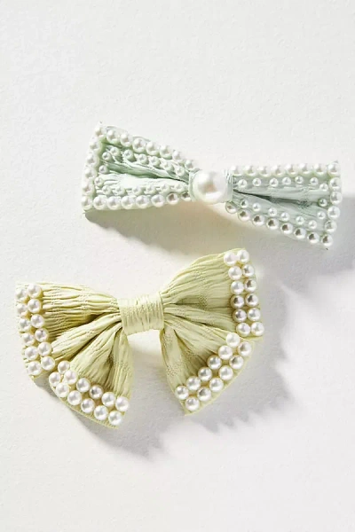 By Anthropologie Pearl Hair Bows, Set Of 2 In White