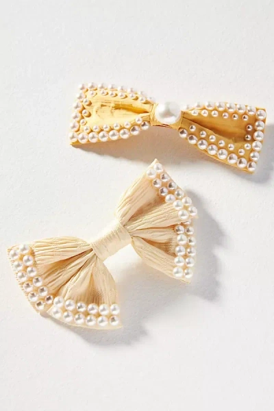 By Anthropologie Pearl Hair Bows, Set Of 2 In Yellow