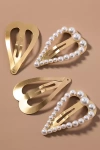 By Anthropologie Pearl Heart Hair Barrettes, Set Of 4 In Gold