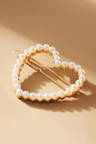 By Anthropologie Pearl Heart Hair Clip In Gold