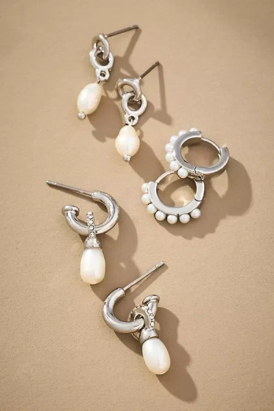 By Anthropologie Pearl Huggie Earrings, Set Of 3
