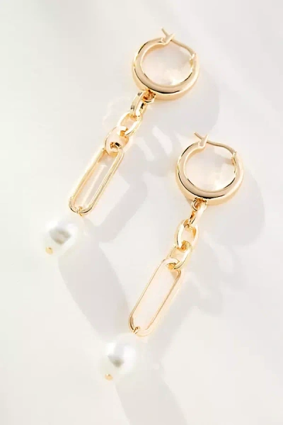 By Anthropologie Pearl Link Drop Huggie Earrings