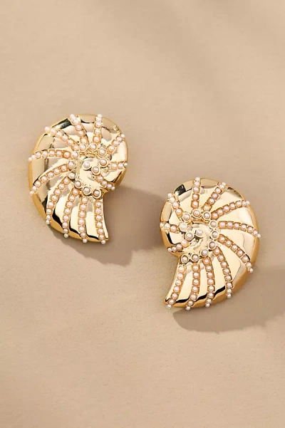 By Anthropologie Pearl Shell Post Earrings In Gold