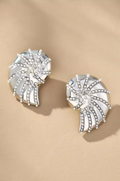 By Anthropologie Pearl Shell Post Earrings In Silver
