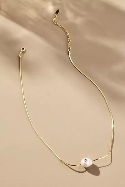 By Anthropologie Pearl Slider Herringbone Necklace In White