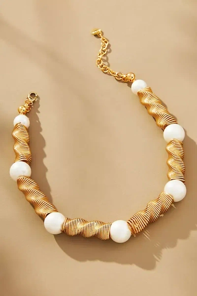 By Anthropologie Pearl Slinky Spiral Necklace In Gold