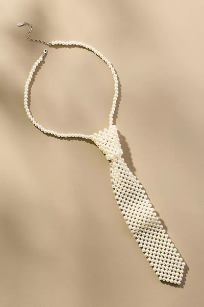 By Anthropologie Pearl Tie Necklace In White