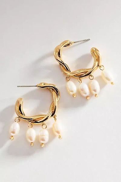 By Anthropologie Pearl Twisted Hoop Earrings In Gold