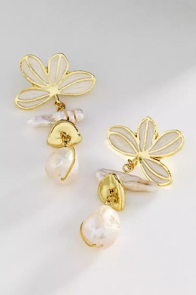 By Anthropologie Pearled Blossom Earrings In Orange