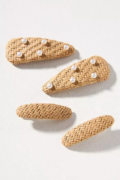 By Anthropologie Pearled Raffia Hair Clips, Set Of 4