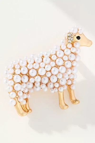 By Anthropologie Pearled Sheep Brooch In Sand