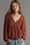 By Anthropologie Peplum Blouse In Brown