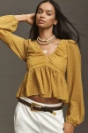 By Anthropologie Peplum Blouse In Gold