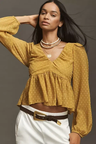 By Anthropologie Peplum Blouse In Gold