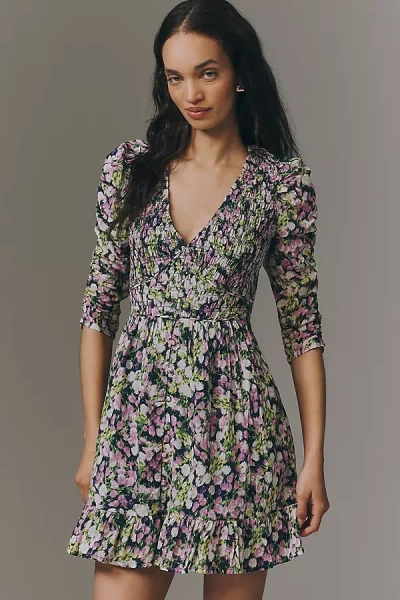 By Anthropologie Peregrine Long-sleeve V-neck Mini Dress In Multi