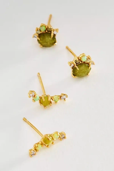 By Anthropologie Petite Crystal Post Earrings, Set Of 2 In Gold