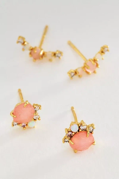 By Anthropologie Petite Crystal Post Earrings, Set Of 2 In Gold