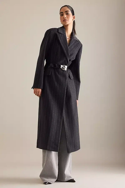 By Anthropologie Pinstripe Hourglass Wool Coat In Black