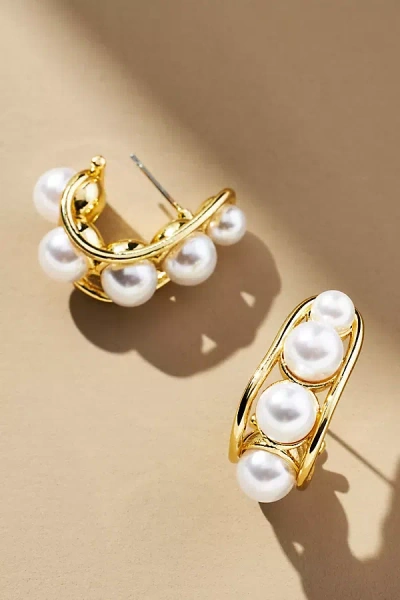 By Anthropologie Pivotal Pearl Hoop Earrings In Gold