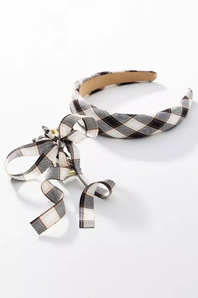 By Anthropologie Plaid Headband & Bow Hair Claw Clip Set In Black