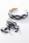 By Anthropologie Plaid Headband & Bow Hair Claw Clip Set In Blue