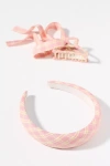 By Anthropologie Plaid Headband & Bow Hair Claw Clip Set In Pink