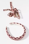 By Anthropologie Plaid Headband & Bow Hair Claw Clip Set In Purple