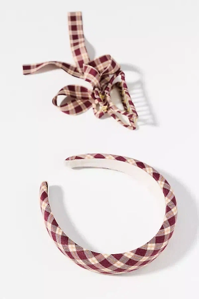 By Anthropologie Plaid Headband & Bow Hair Claw Clip Set In Purple