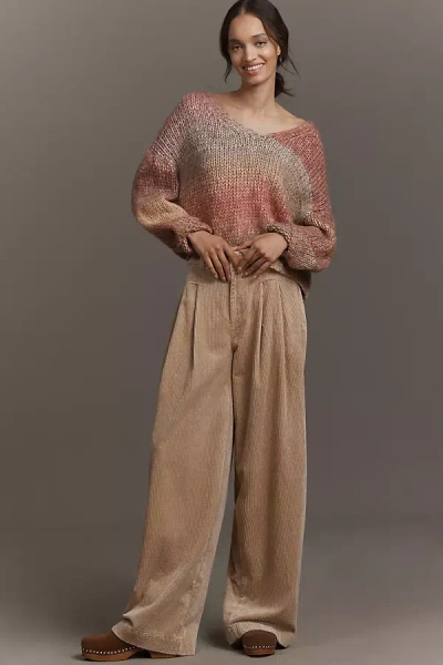 By Anthropologie Pleated Cord Trousers In Neutral