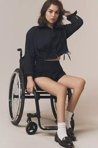 By Anthropologie Pleated Crop Jacket Top In Black