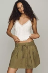 By Anthropologie Pleated Drawstring Mini Skirt In Green