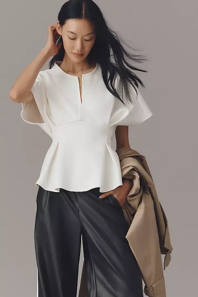 By Anthropologie Pleated Peplum Short-sleeve Top In White