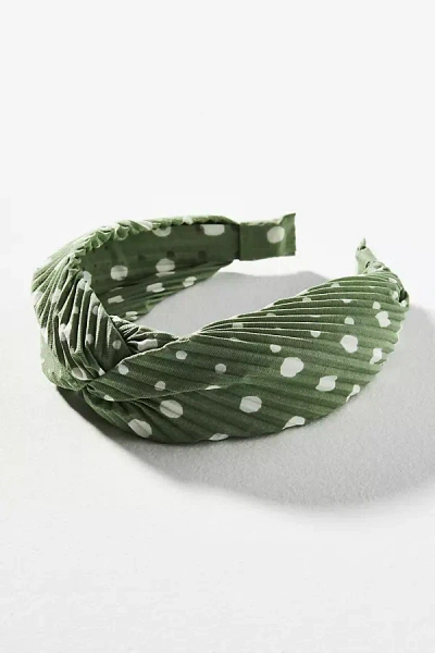 By Anthropologie Pleated Polka Dot Twist Headband In Green