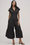 By Anthropologie Pleated Shirting Wide-leg Jumpsuit In Black