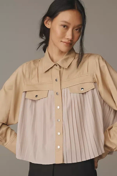 By Anthropologie Pleated Swing Buttondown Shirt In Brown