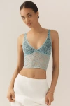 By Anthropologie Plunge Lace Tank Top In Blue