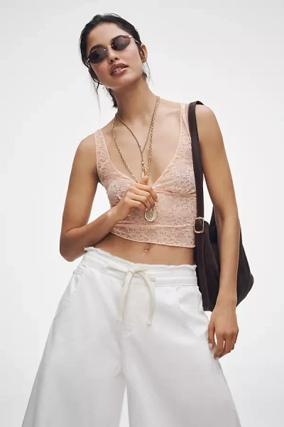 By Anthropologie Plunge Lace Tank Top In Orange