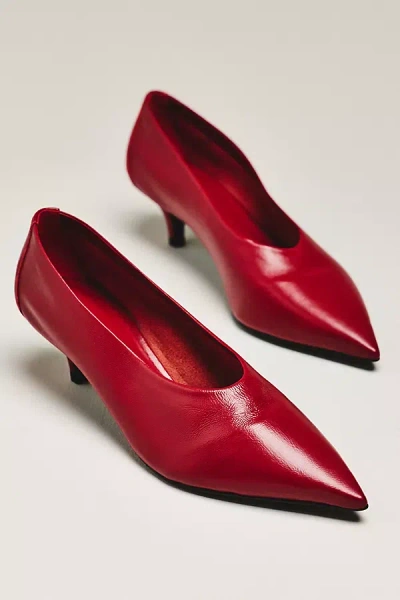 By Anthropologie Pointed-toe Kitten-heel Pumps In Red