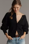 By Anthropologie Pointelle Scalloped Cardigan Sweater In Black