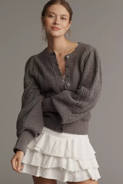 By Anthropologie Pointelle Scalloped Cardigan Sweater In Gray