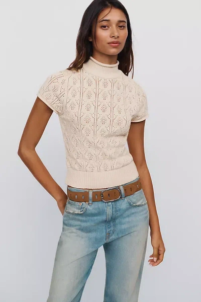 By Anthropologie Pointelle Short-sleeve Sweater In Ivory