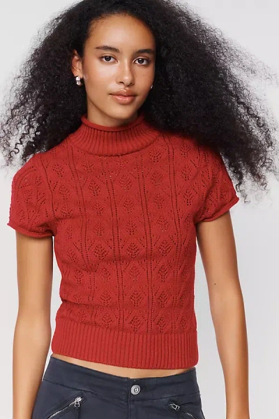 By Anthropologie Pointelle Short-sleeve Sweater In Pink
