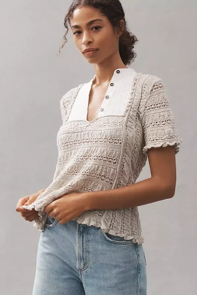 By Anthropologie Pointelle Sweater Tee In Neutral
