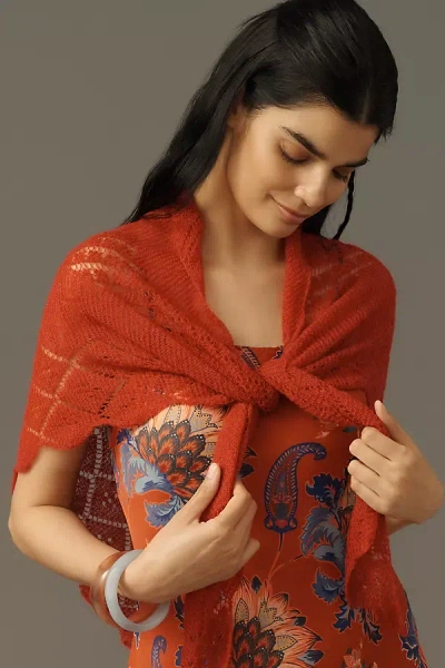 By Anthropologie Pointelle Triangle Wrap Scarf In Red