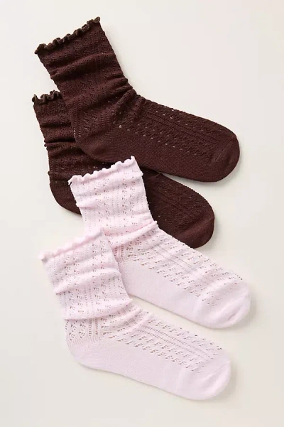 By Anthropologie Pointelle Trouser Socks, Set Of 2 In Brown