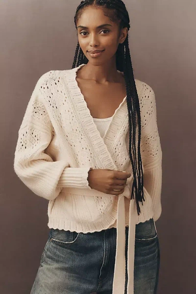 By Anthropologie Pointelle Wrap Jumper In Neutral